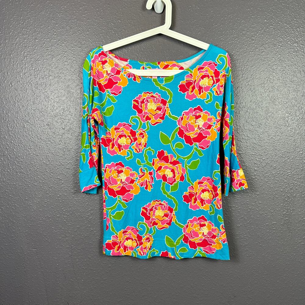 Lilly Pulitzer Top Size Small Newport Floral Turquoise Resort Spring